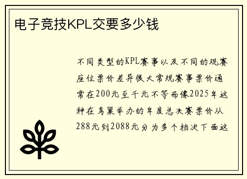 电子竞技KPL交要多少钱
